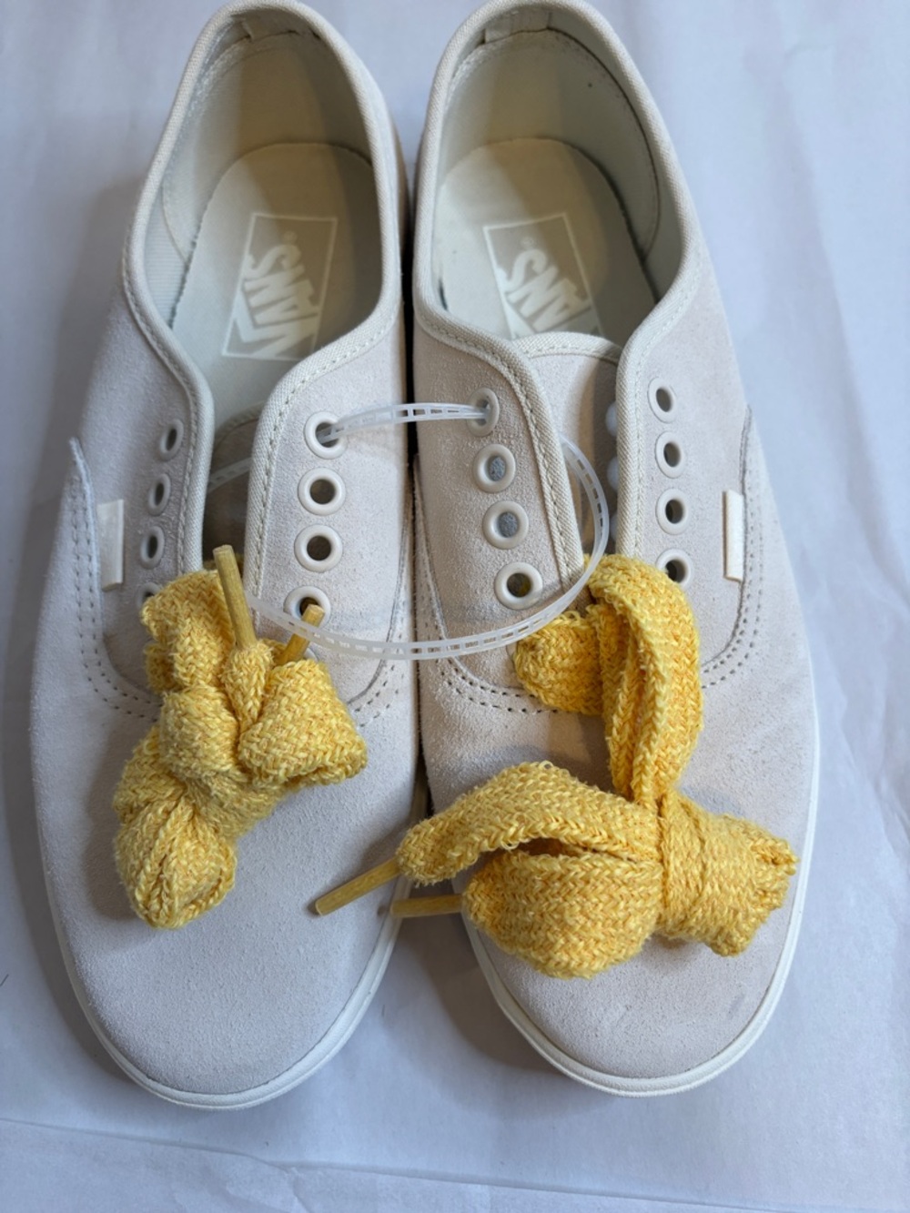 Vans White Suede Slip-On Sneakers with Yellow Braided Laces for men6.5-women8